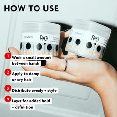 R+Co Control 2.2 oz container next to a ruler to display compact travel-friendly size