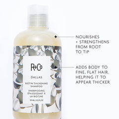 R+Co Dallas shampoo texture on palm illustrating lightweight lather and hydration