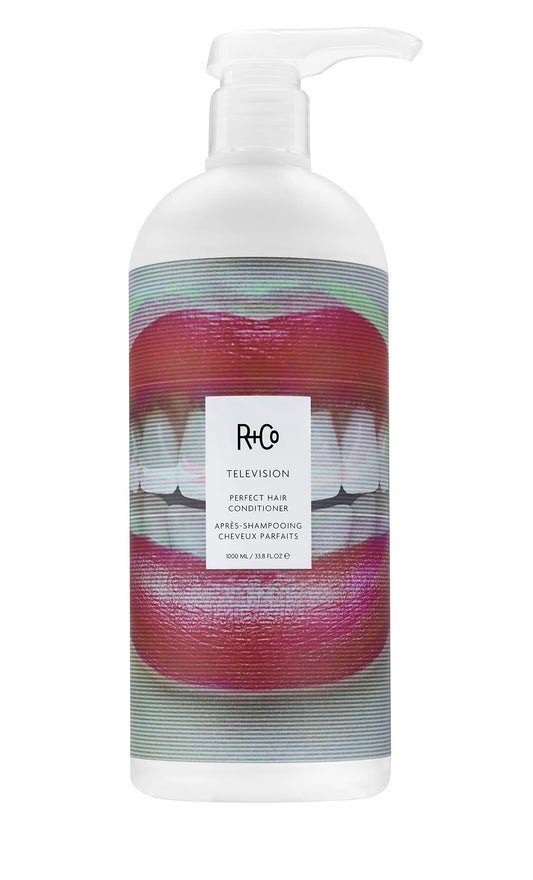 R+Co Television conditioner front bottle view highlighting size and label