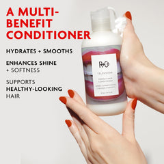R+Co Television creamy conditioner texture close-up conveying lightweight hydration benefit
