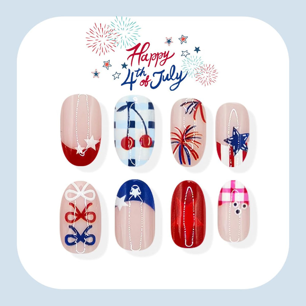 Rdntbeu mixed star bow and fireworks nail designs for festive accent benefit