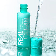 Real Techniques bottle staged in bathroom setting showing daily routine convenience benefit