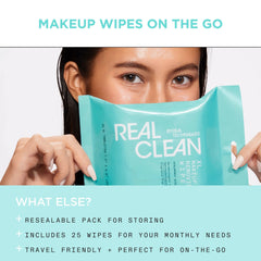 Real Techniques wipe next to hand illustrating extra-large size and coverage