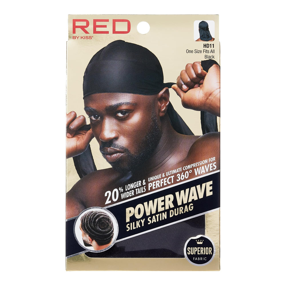 Red by Kiss durag front view showing sleek black finish and secure fit for clean waves