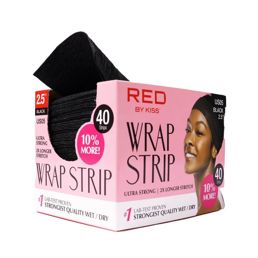 Red by Kiss front packaging showing 40 white ultra-strong strips for reliable styling