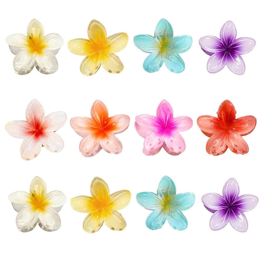 RED-SHYN front view of eight mini flower clips for colorful styling