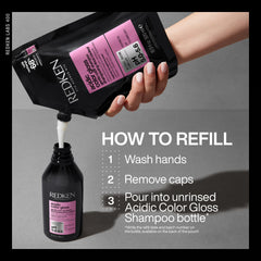 Redken hair after use showing glossy, vibrant color and shine