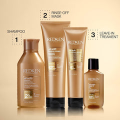 Open Redken jar with spoon showing product thickness and easy application benefit
