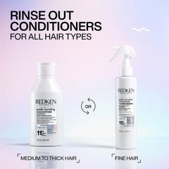 Redken conditioner next to a coin for size and concentrated volume comparison