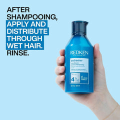 Redken Extreme Conditioner being applied in hands for controlled, even distribution