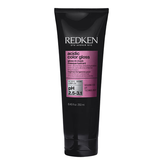 Redken gloss-in-mask front jar showing product identity and quick shine benefit