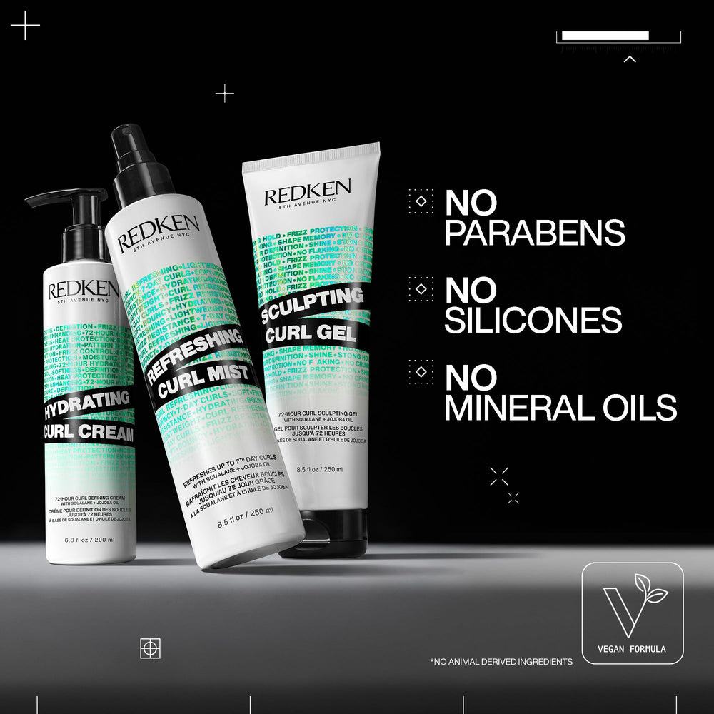 Redken gel bottle next to a hand to show true product size