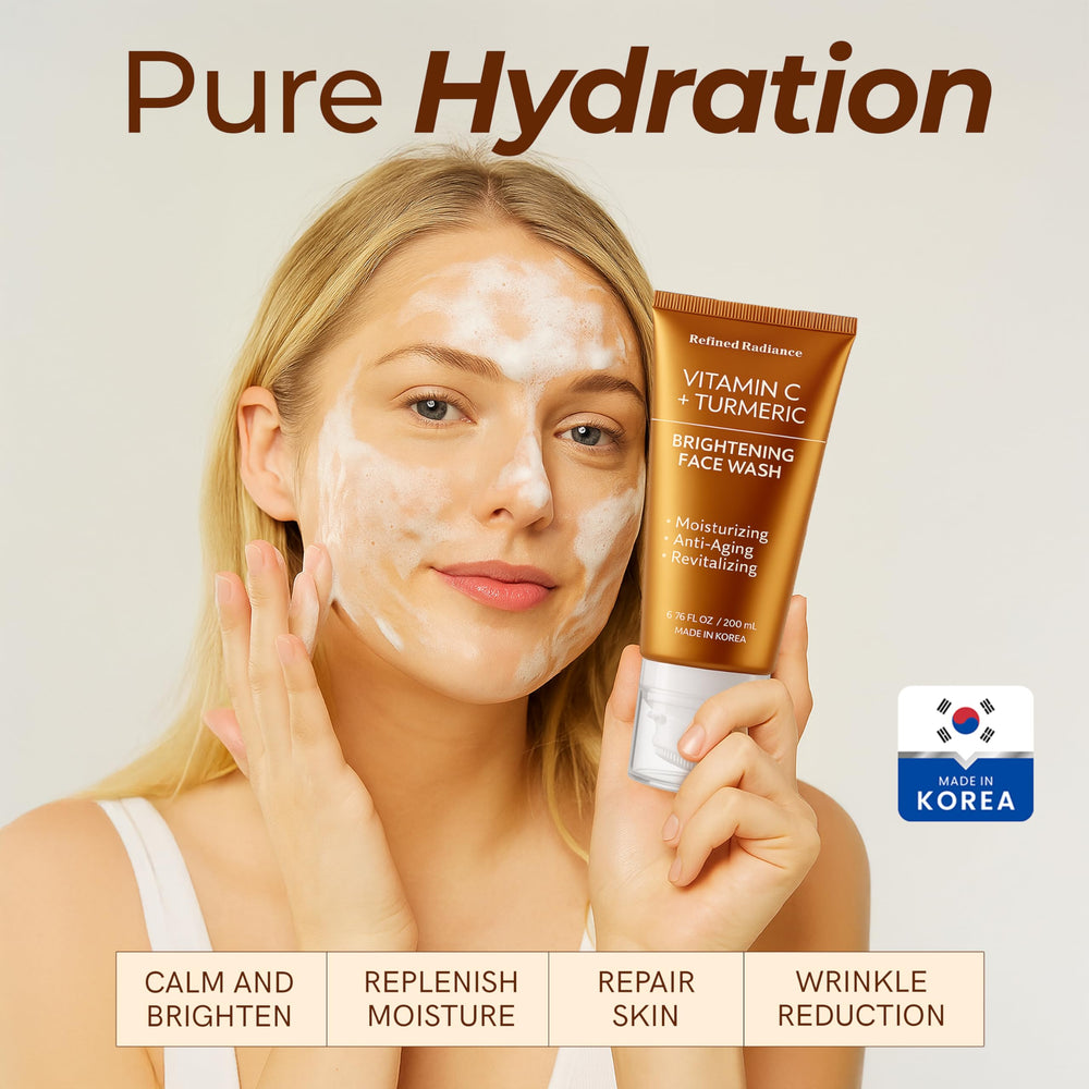 Refined Radiance label close-up highlighting vitamin C, turmeric, and clean ingredients
