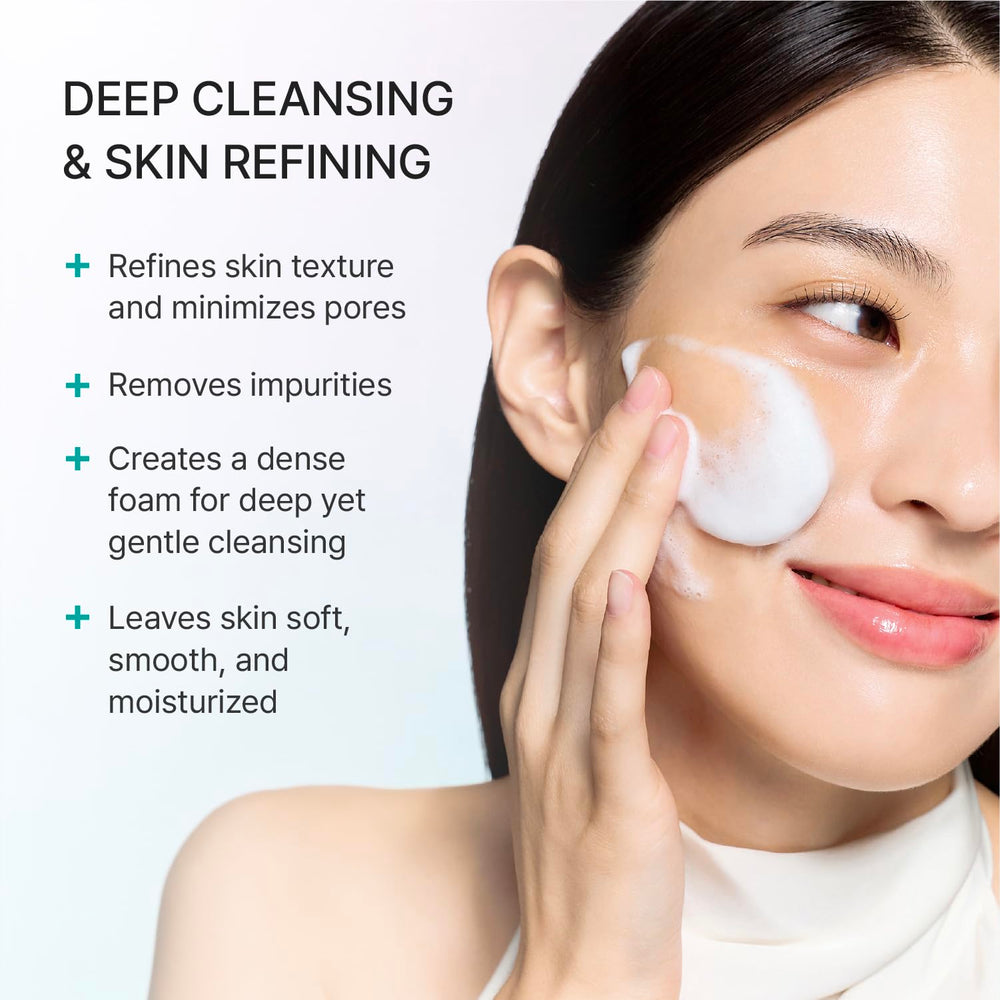 REJURAN foam texture on palm showing rich lather and gentle cleanse