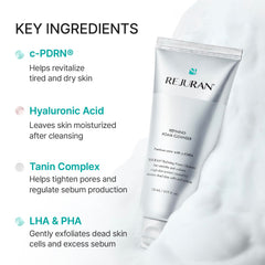 REJURAN hand applying foam demonstrating soft cleansing and comfort