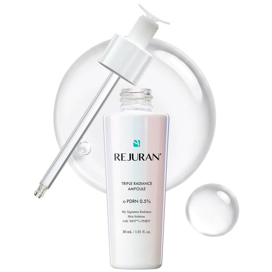 REJURAN front bottle showing sleek ampoule packaging and brightening benefit