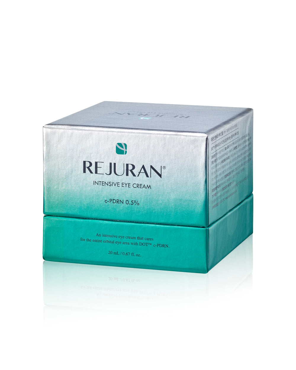 REJURAN size comparison in hand demonstrating travel-friendly volume