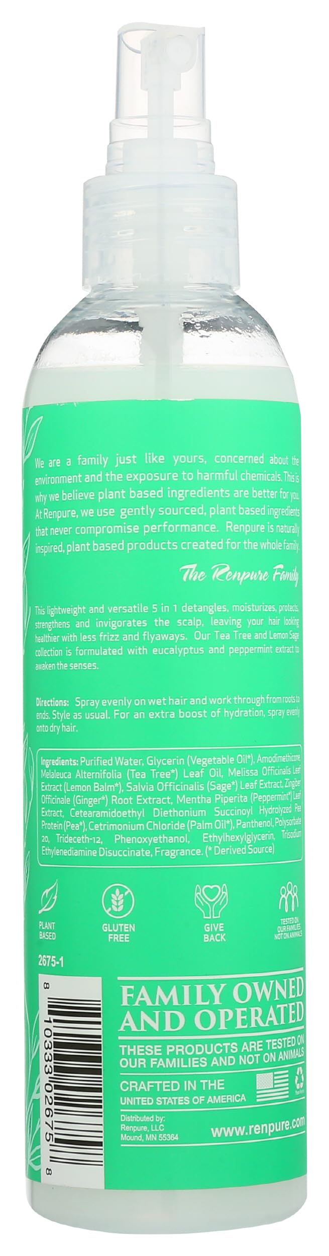 RENPURE close-up of spray nozzle demonstrating fine mist application for even product distribution