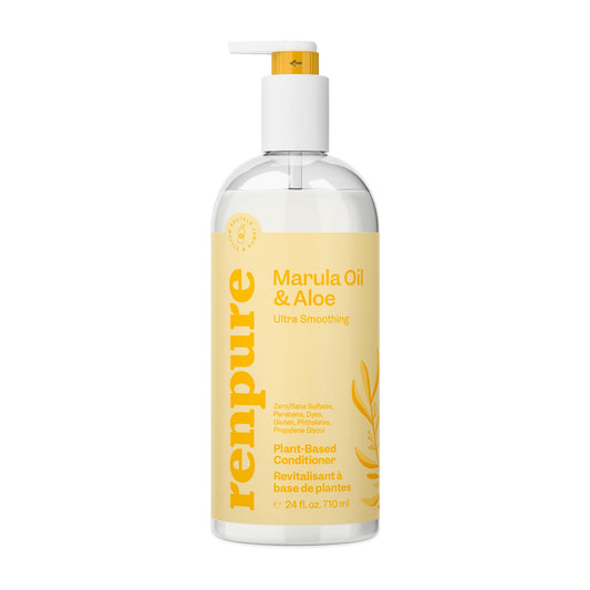 RENPURE front bottle showing marula and aloe, clear brand hydration benefit