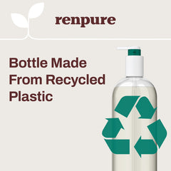 RENPURE bottle in shower scene showing in-use calming and cleansing benefit
