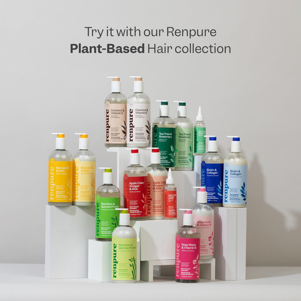 RENPURE lifestyle bathroom shelf display creating calm routine and organized storage