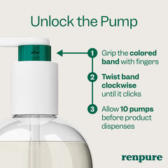 RENPURE recycled bottle beside recycling bin showing eco-friendly packaging benefit