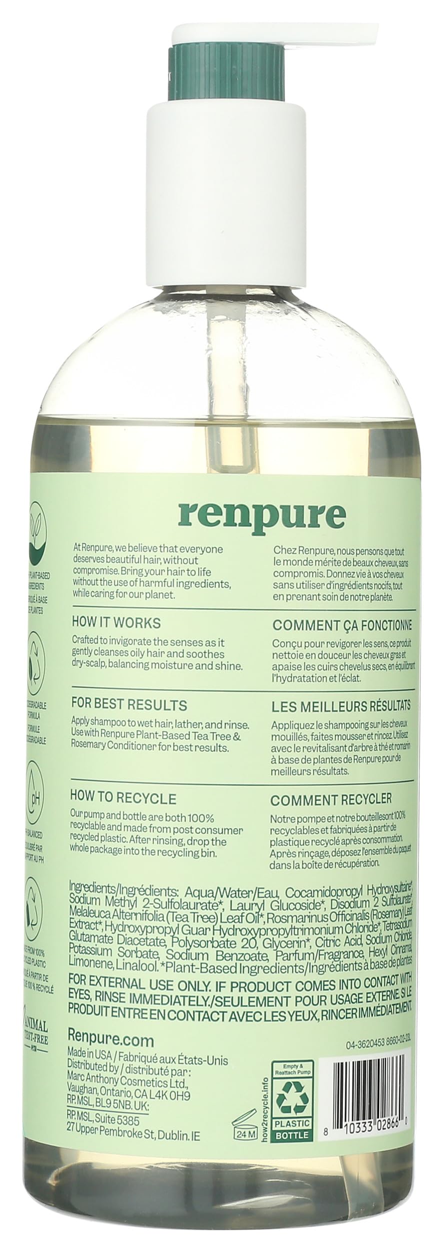 RENPURE shampoo lather texture close-up showing foamy cleanse and gentle sudsing benefit
