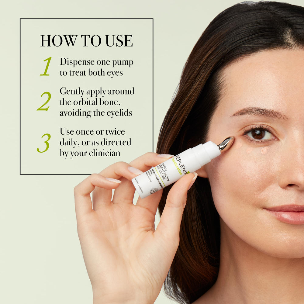Replenix application demonstration patting under-eye for blurring benefit