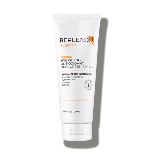 Replenix front packaging displaying SPF 50+ and dermatologist-developed benefit