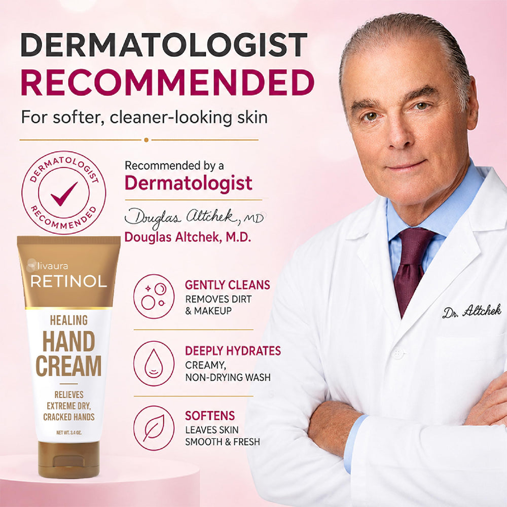 Retinol LIVAURA on hands under gloves at night, boosts overnight repair