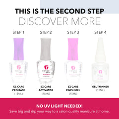Droplet of Revel Nail activator on nail surface showing smooth texture and quick setting benefit