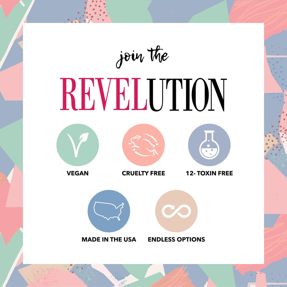 Revel Nail ingredients label highlighting Vitamin E and Calcium benefits for nails
