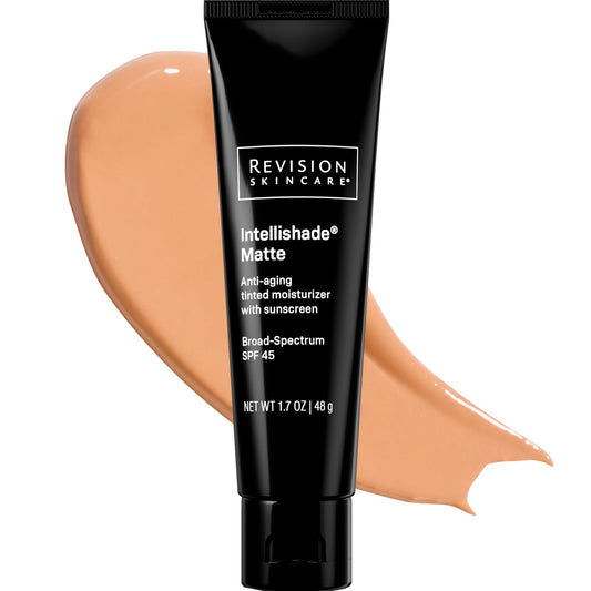 Revision Skincare tube front view showing SPF and matte tint for daily protection