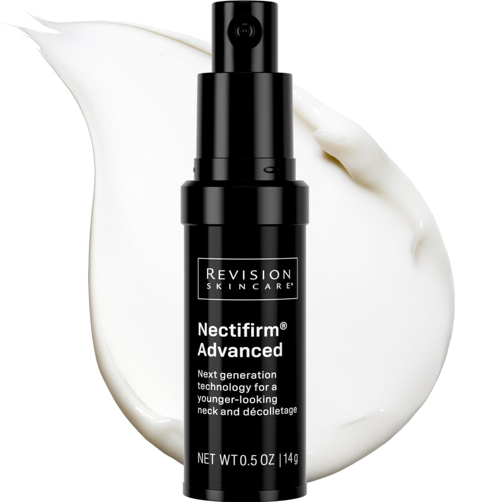 Revision Skincare jar front view showing sleek packaging and targeted neck care benefit
