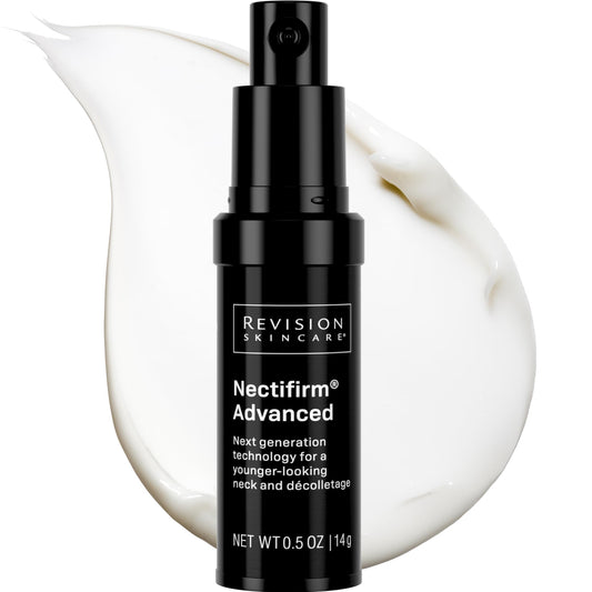 Revision Skincare jar front view showing sleek packaging and targeted neck care benefit