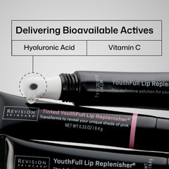 Revision Skincare applied on lips demonstrating plumping and shine