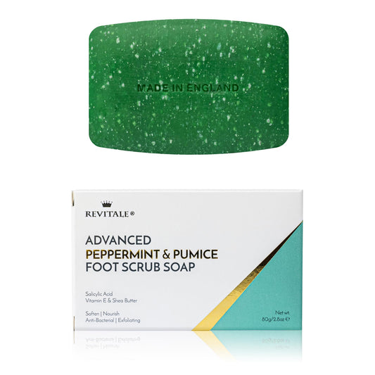 REVITALE front packaging showing exfoliating foot bar and benefits