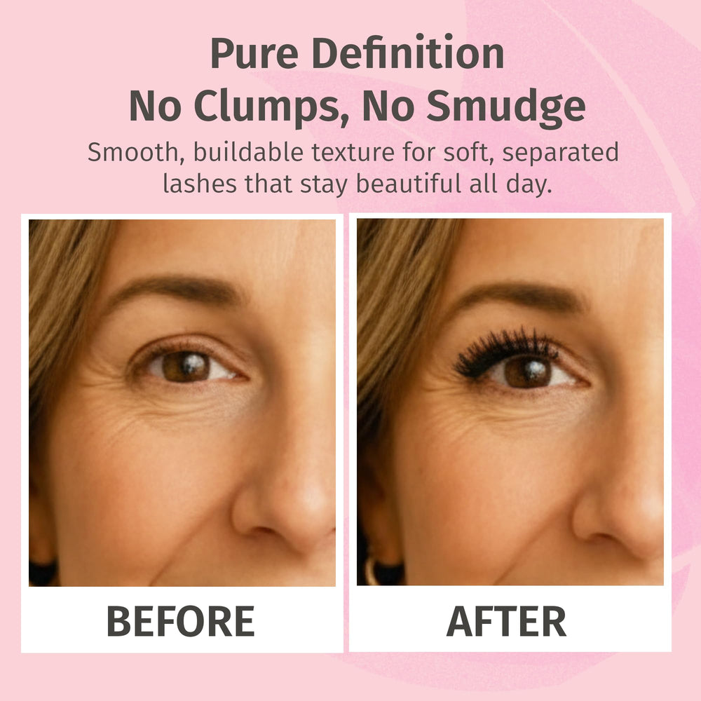 Close up of Reviva Labs mascara texture highlighting smooth, non‑clumping finish