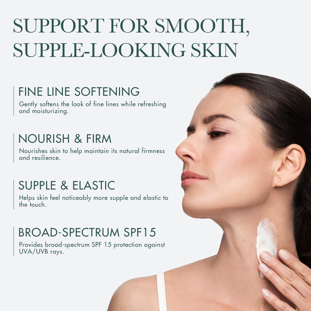 RéVive applied to décolletage showing lifting effect and refined skin texture