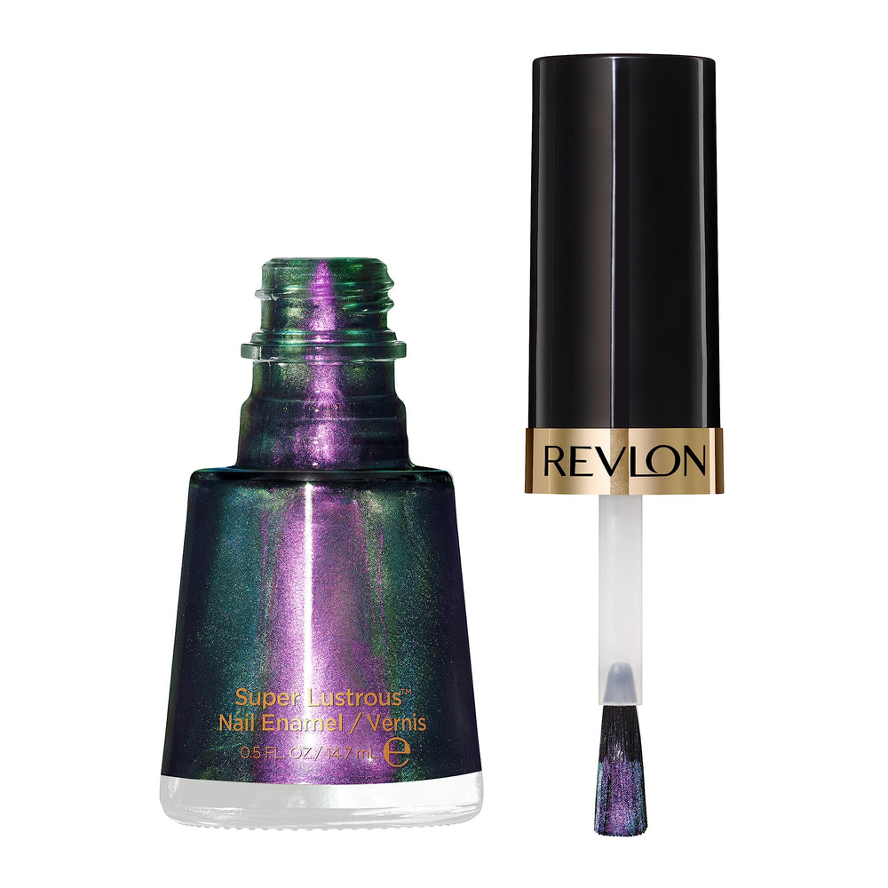 Revlon nail swatch on hand showing high-shine amethyst smoke finish