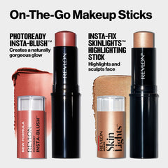 Revlon blush stick applied on cheeks in lifestyle scene for effortless touch-ups
