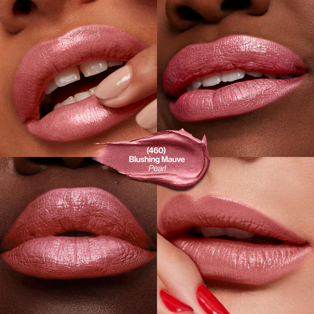 Revlon Blushing Mauve applied on lips showing natural, moisturized finish