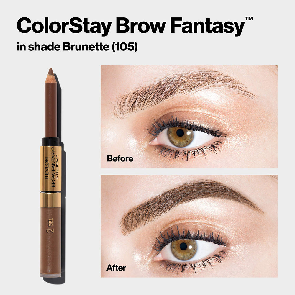 Revlon application image demonstrating pencil then gel for groomed brows