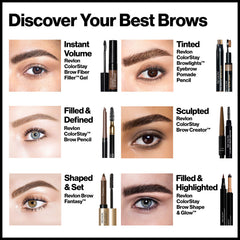 Revlon brow fiber filler packaging label showing ingredients and usage