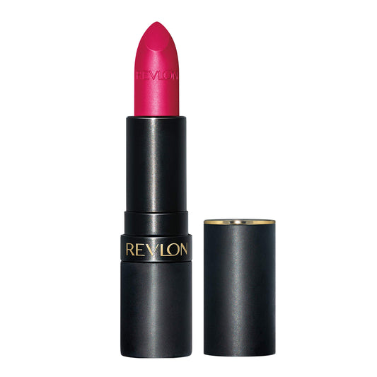 Revlon lipstick front packaging shows sleek tube and vibrant shade benefit: elegant presentation