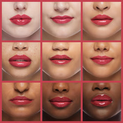 Clear gloss texture close-up highlighting Revlon moisturizing finish with vitamin E for comfort