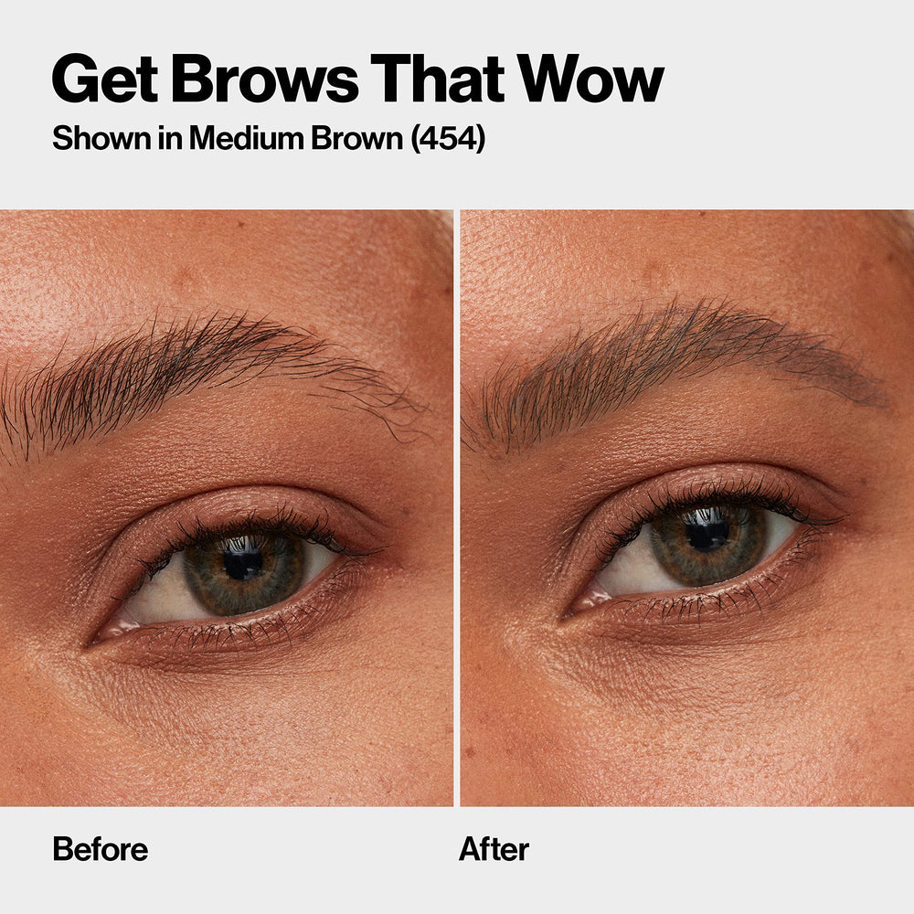 Revlon ColorStay before and after brow application shows natural-looking definition