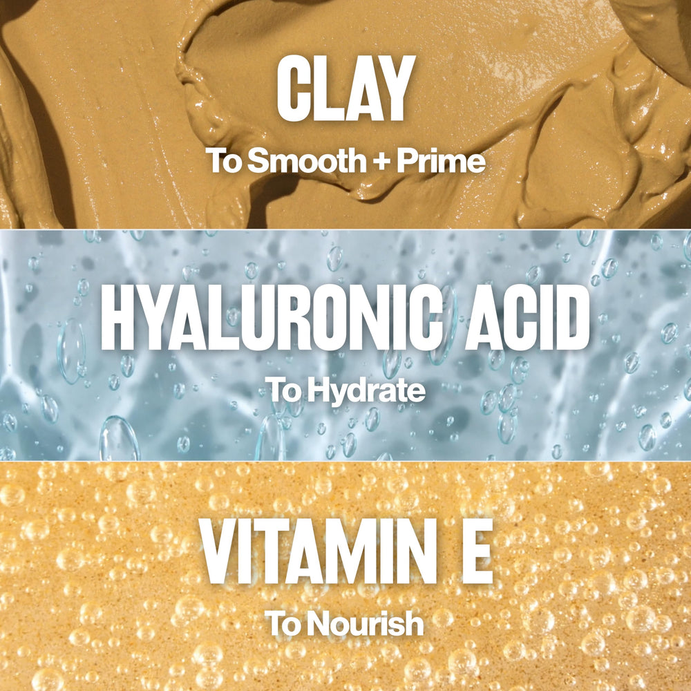 Revlon ColorStay Flex closeup of ingredients label highlighting hyaluronic acid benefits