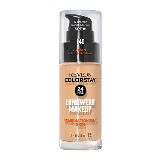 Revlon ColorStay front packaging showing shade 140 Oatmeal and SPF 15 benefit