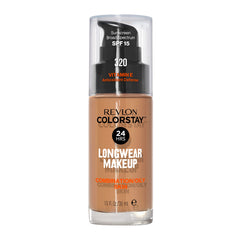 Revlon bottle front packaging showing shade 320 True Beige benefit long wear
